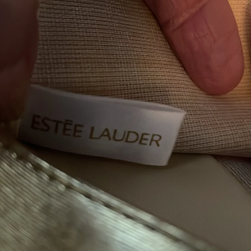 VTG Estee Lauder Cosmetic Bag Makeup Pouch Gold Metallic Snap Clutch